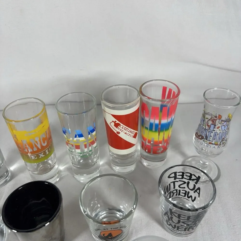 Lot of 12+ Souvenir Shot Glasses Cancun Cabo DC Austin New Orleans